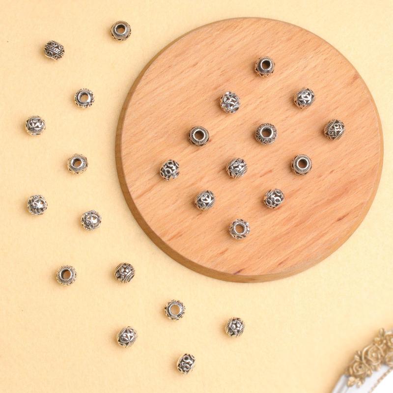 6Pcs Mix 10Mm Antique Silver Metal Hollow Beads Big Hole Loose Spacer Beads For Jewelry Making Diy Bracelet Accessoies Supplies