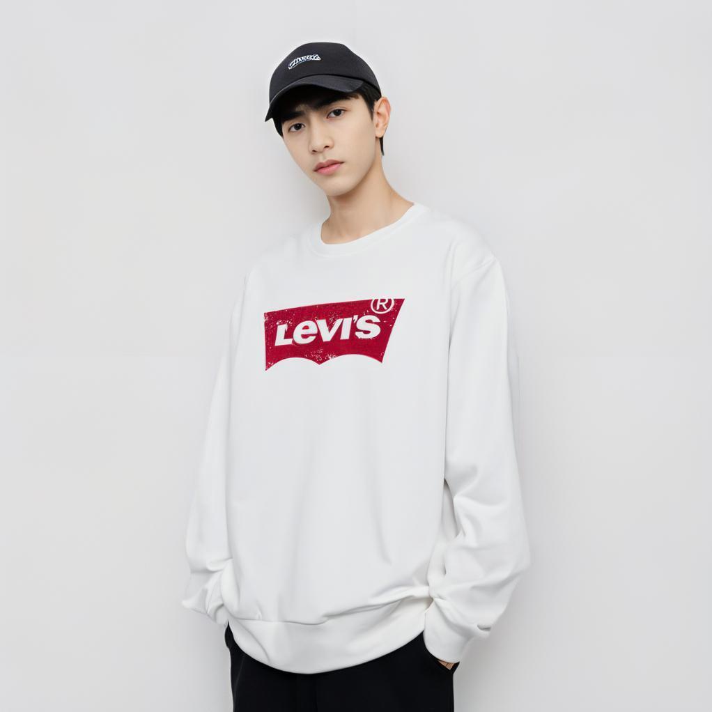Levis Minimalist Comfortable Versatile Logo Print Casual Long Sleeve Sweatshirt Men sweatshirt White 003YS-0002