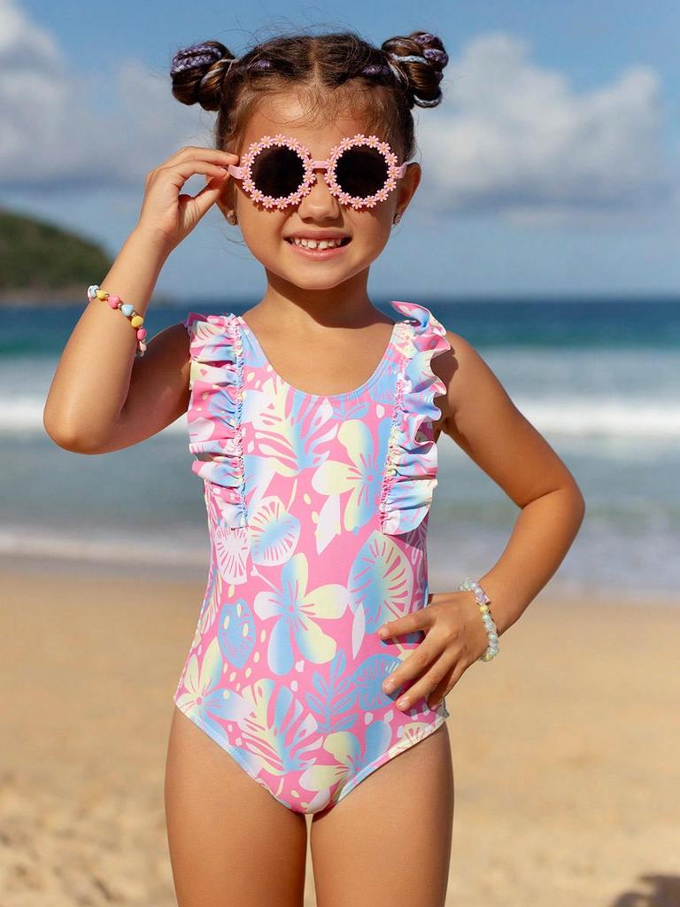 Stylový jednodílný plavecký úbor pro batolata: Roztomilý krajkový a potištěný design