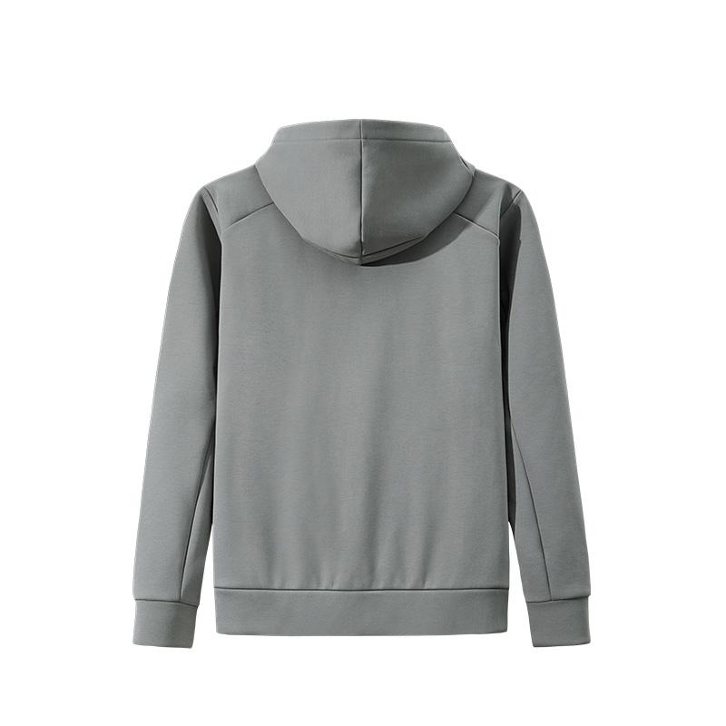Anta Training Series Solid Color Zip-Up Hooded Comfortable Breathable Fleece Lined Warm Jacket Men Jackets Calm-Gray 152447723N-3