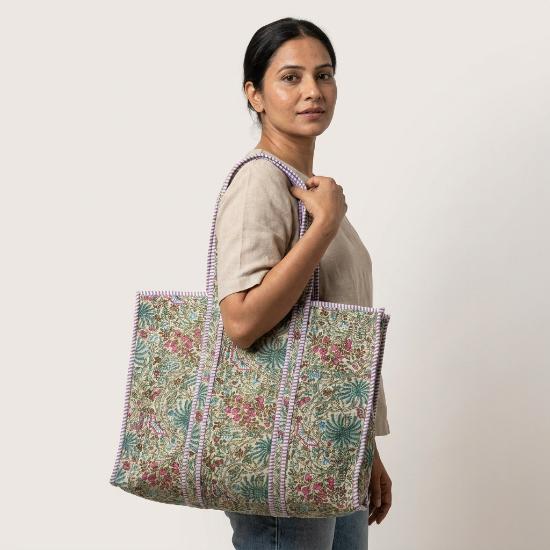 Shoulder Bag Usalover925 Multicolor Quilted Cotton Botanical Print Shoulder Bags 102