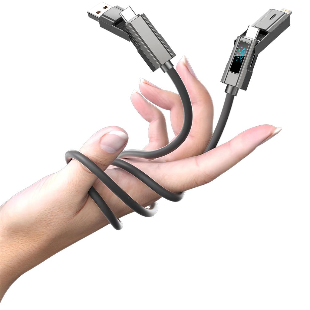 4 in 1 USB C Lightning Micro 1 Meter Fast Charging Cable with LED Display,PD Quick Charge for Smart iPhone Samsung Xiaomi