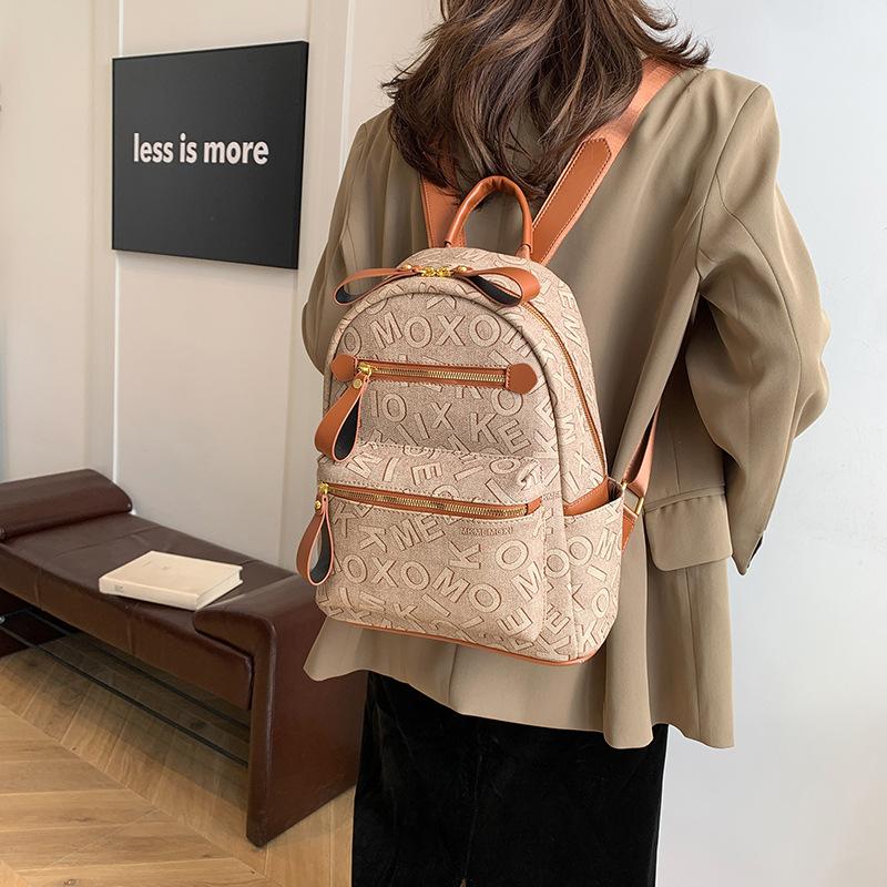 Módní dvoupásový batoh - Nový styl dámský batoh s retro potiskem písmen a velkou kapacitou pro venkovní cestování - Dámská taška