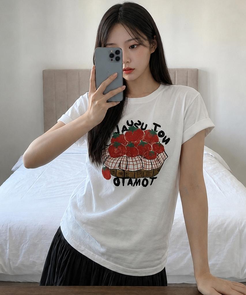 Nasyujeueol Tomato Basket Oversized Short Sleeve T-Shirt 4 Colors