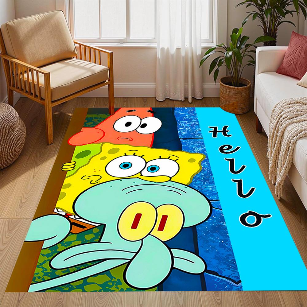 Spongebob Squarepants Adventure Themed Anti-Slip Rugs - Polyester Home Decor, Suitable for Bedrooms, Living Rooms, Doorways, Studios, and Decorations
