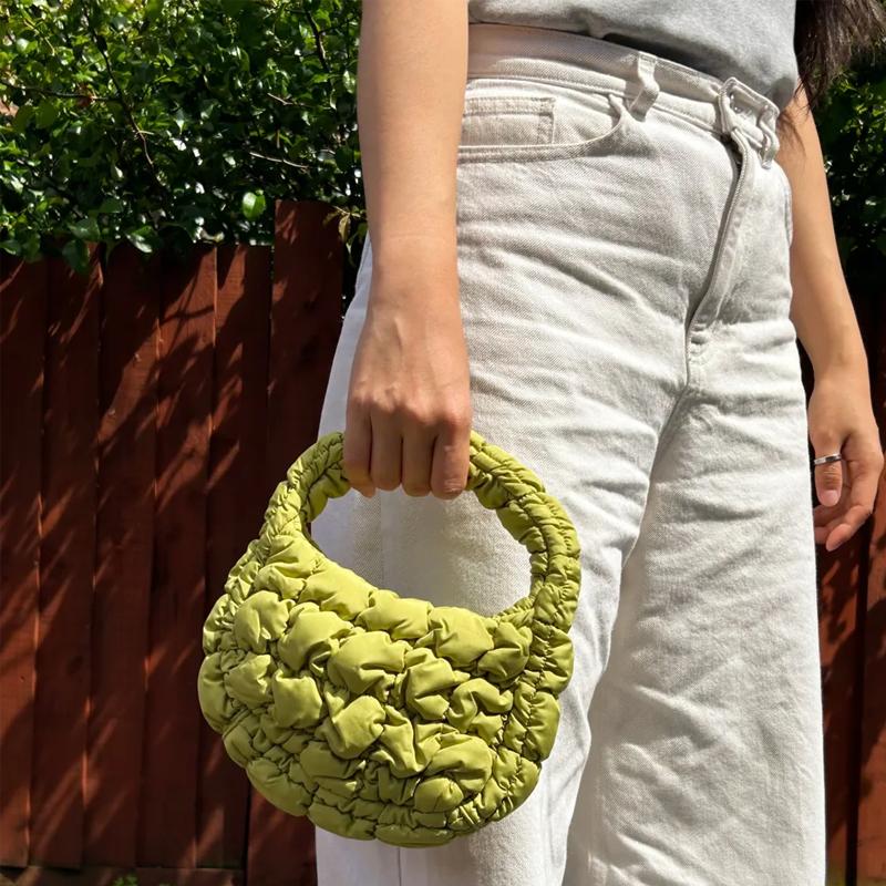 COS Quilted Texture Zipper Closure Recycled Polyester Cloud Bag Women Handbags Green 1171064026