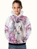 Sudadera con capucha de manga larga para niña con estampado de caballo en 3D, ropa cómoda para niños.