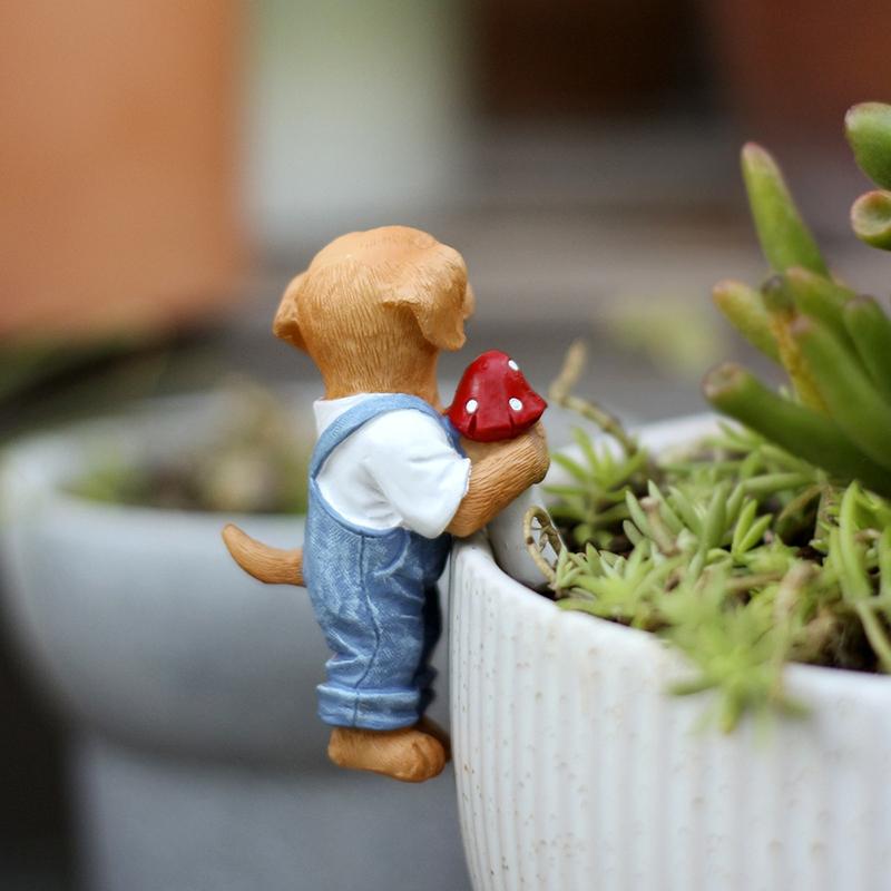 Cute Hanging Dog Figurine Flower Pot And Vase Hugger Resin Dog Bonsai Terrarium Edge Decor Planter Pot Hanger Garden Ornaments