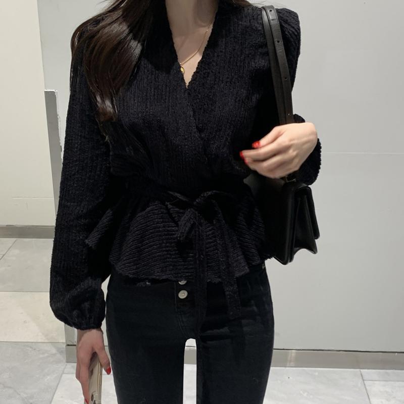 Chic Autumn/Winter Women's Waist-Gathering French Long Sleeve Shirt