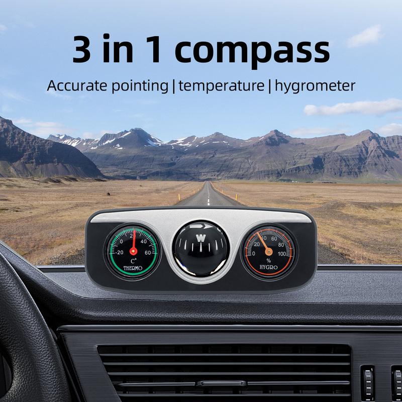 3 In 1 Guide Ball Car Compass Thermometer Hygrometer Dashboard Ornament Auto Interior Accessories Navigation Compass for Boat