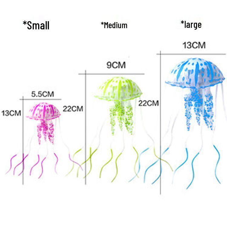 Quallen Aquarium Dekorationsset: Simulierter Korallen- und Wasserpflanzen mit schwimmenden fluoreszierenden künstlichen Quallen - Mittel