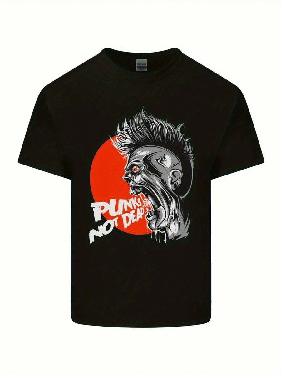 Unisexs Punks Not Dead Gothic Punk Rock TShirt Black With Red Accent Graphic Tee Soft Breathable S
