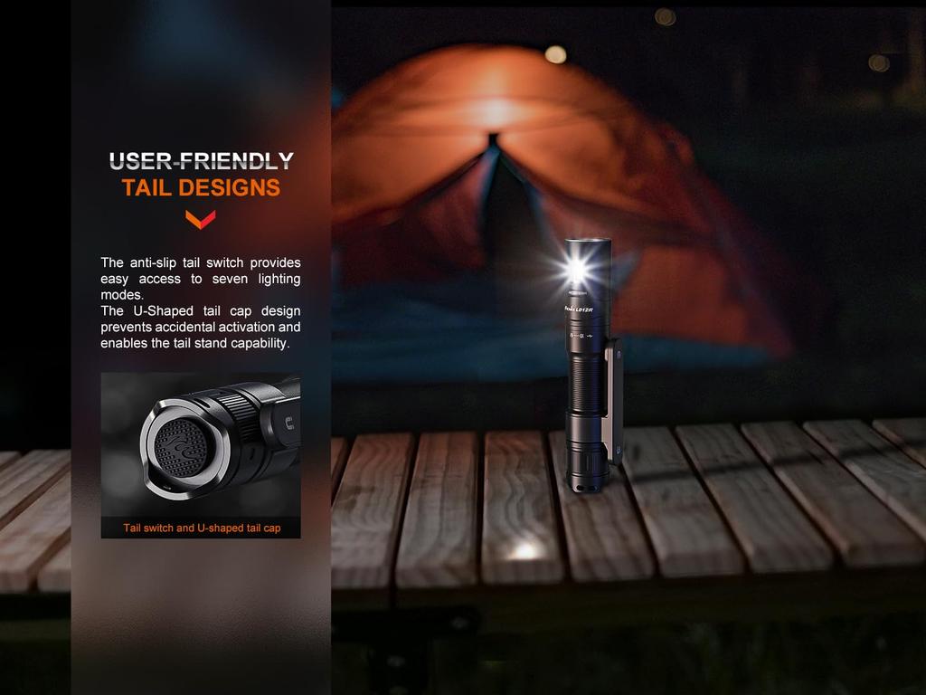 Fenix LD12R Wiederaufladbare LED-Taschenlampe 600 Lumen Spotlicht 100 Lumen Seiten-Flutlicht 186m Bis zu 16 Stunden Magnetischer Taschenclip 14500 Akku Enthalten AA