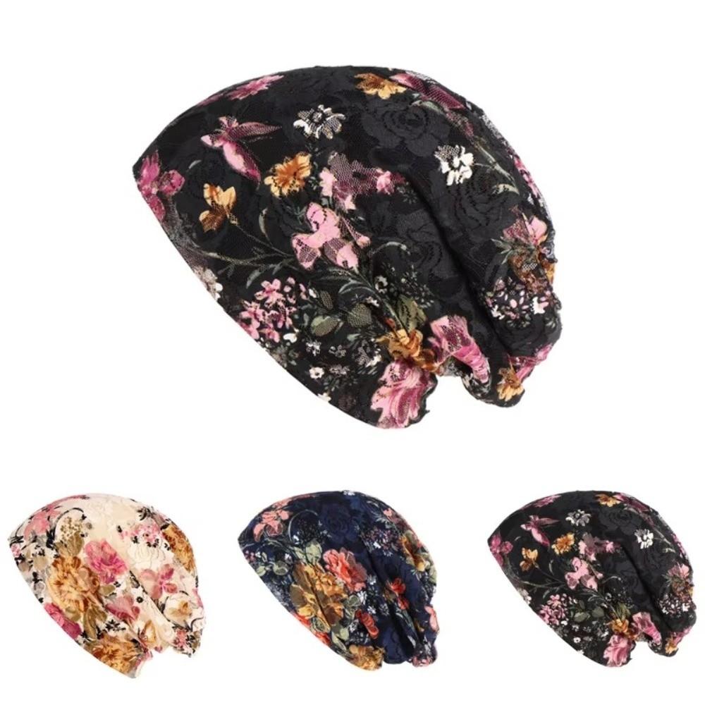 Floral Pattern Floral Lace Beanie Comfortable Stretch Slouchy Turban Chemo Cap  Head Covering