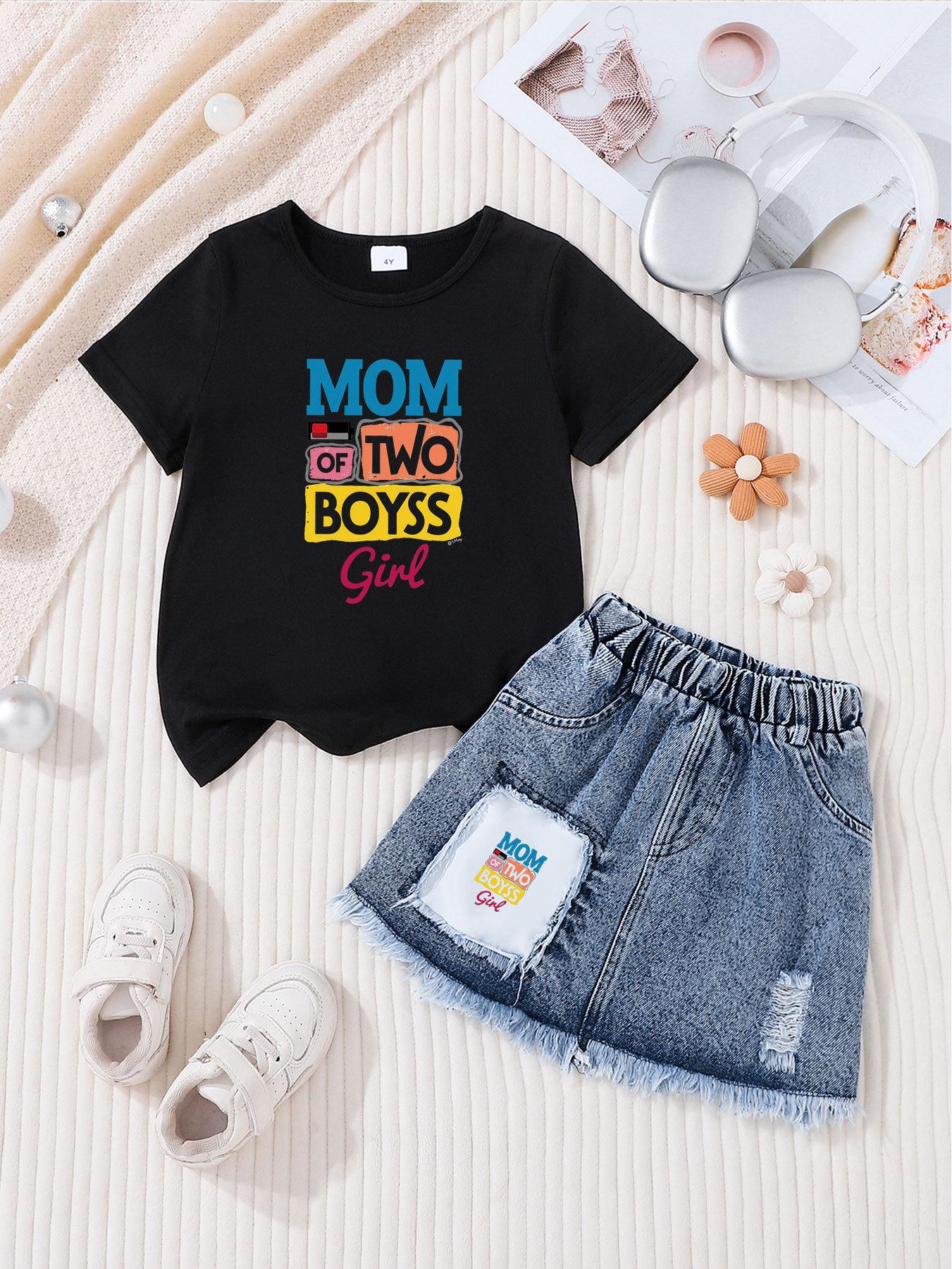 Girls  Casual Denim Skirt Sets - Fashionable Children s Clothing Set 5Y