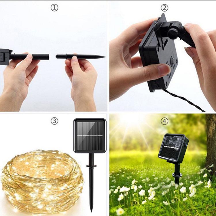 LED Solar Copper Wire String Lights for Outdoor Christmas and Festival Decoration