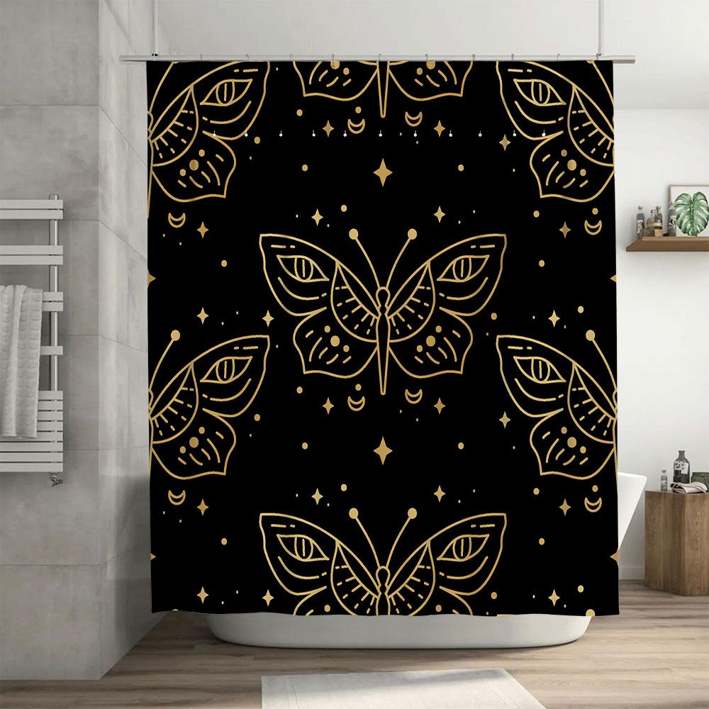 Golden Butterfly Pattern Shower Curtain Decorative Home Accessories For Bathrooms In Various Sizes Black And Gold Design With St