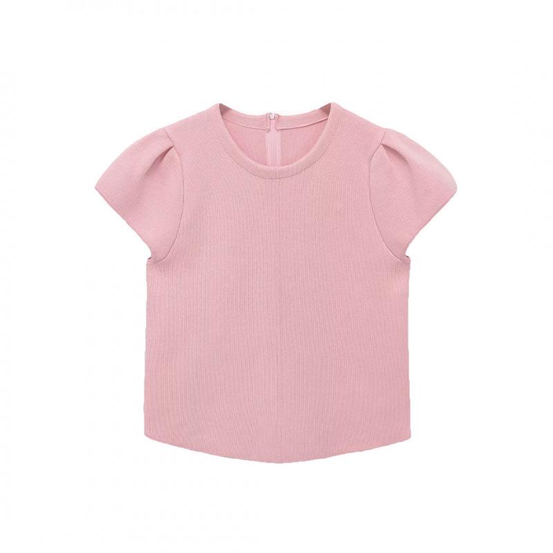 

Spring 2026 European & American Style Round Neck Puff Sleeve Casual Top Medium рожевий