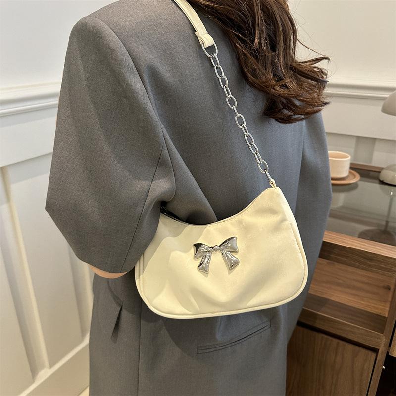 Sweet little fresh bow handbag women's 2025 new trend Korean underarm messenger bag chain shoulder bag