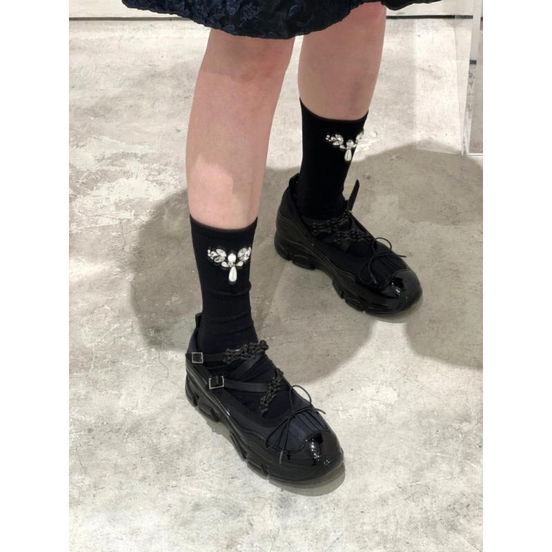 Sheepskin version retro leather platform ballet shoes women's bow muffin Mary Jane single shoes small leather shoes