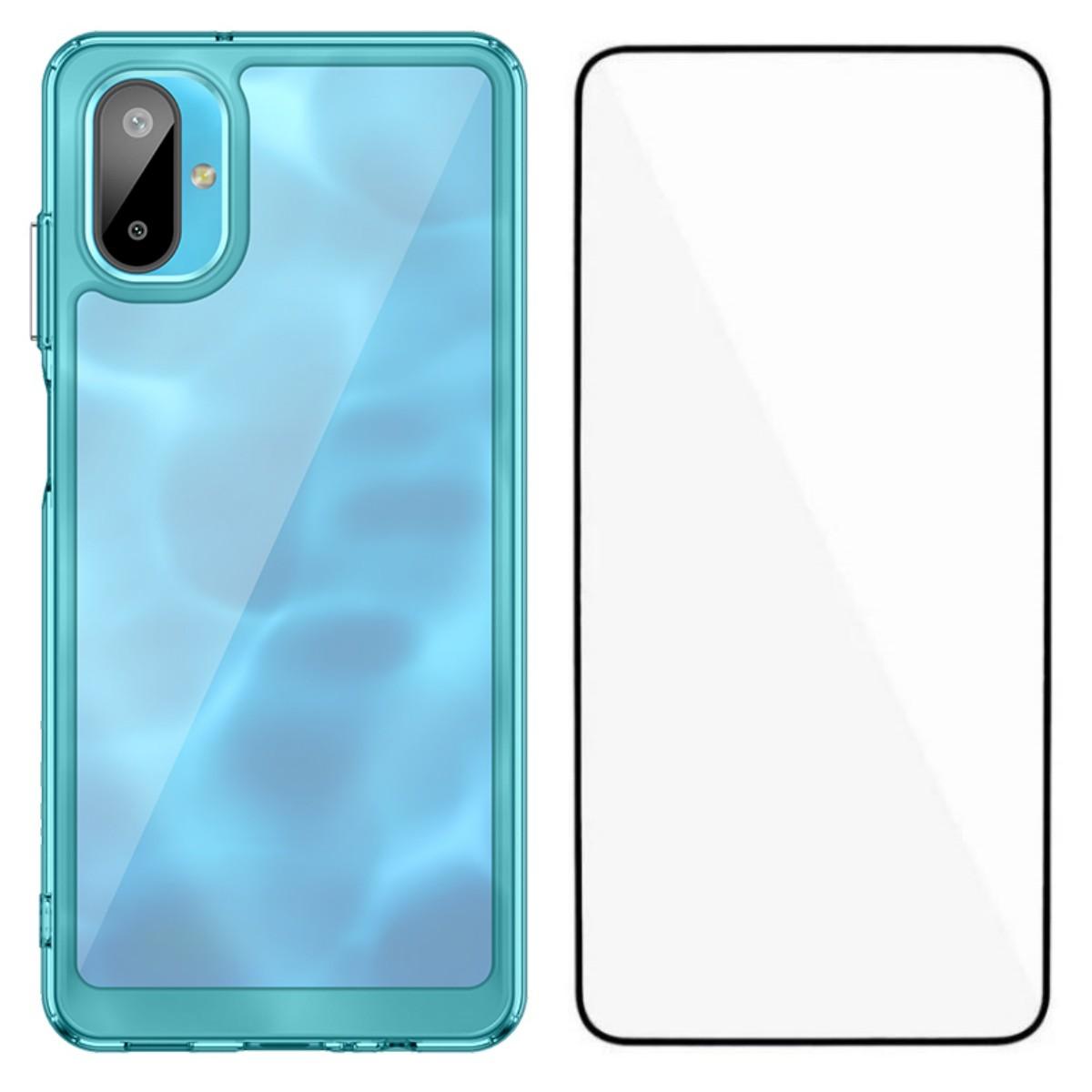 

Для Samsung Galaxy M06 5G Чехол для телефона WANLONFENG Серия XC ТПУ Акриловая крышка с закаленным стеклом (Большое отверстие для линзы) Transparent Blue