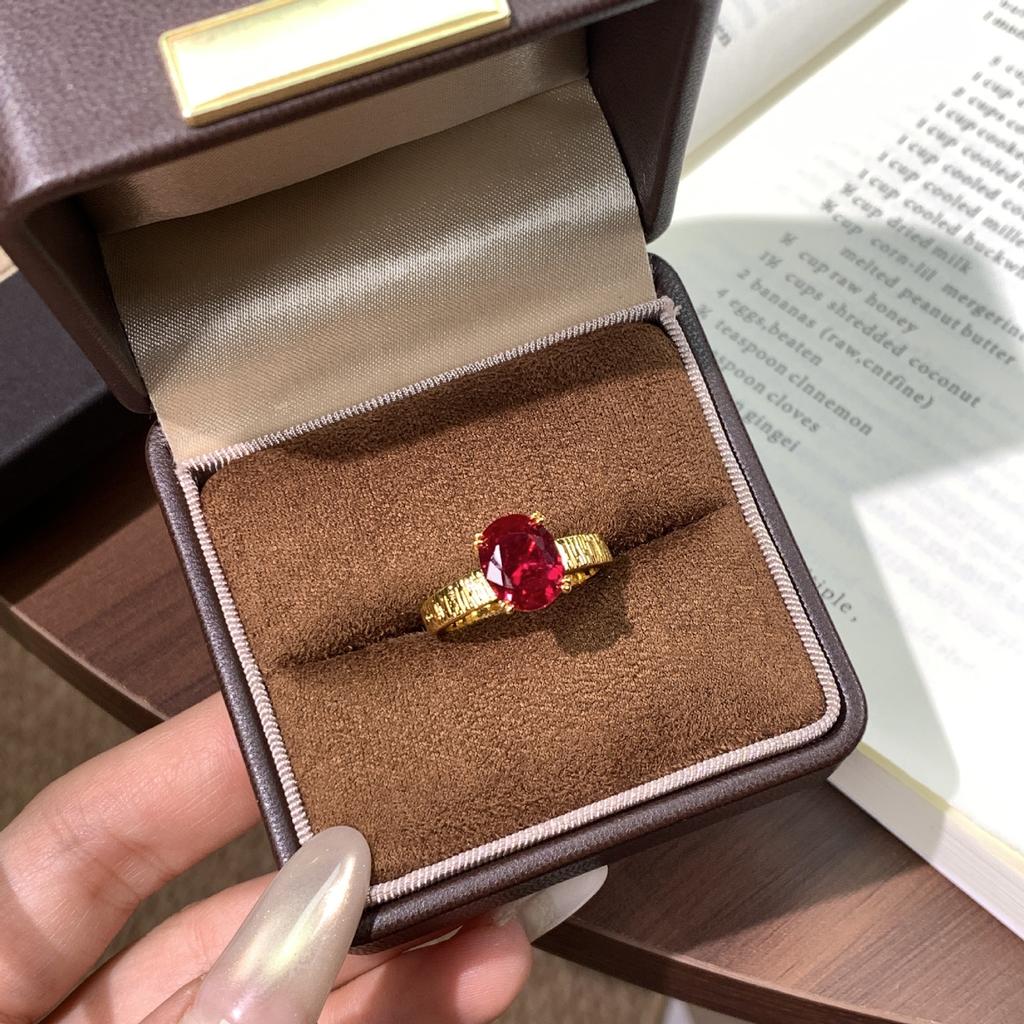 Niche Light Luxury High Sense 8 * 10 Cultivation Gemstone Live Adjustable Ring Fashion Index Finger Ring Jewelry