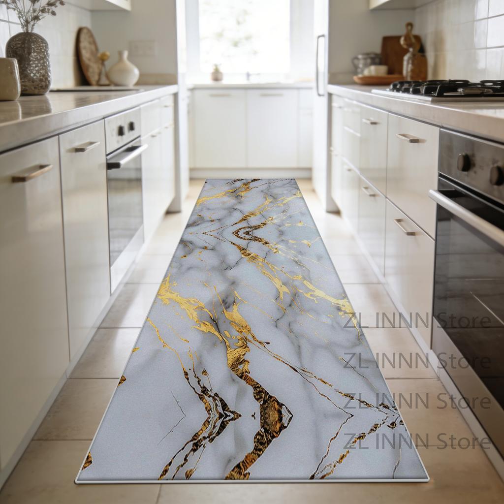 Luxury Marble Style Kitchen Long Carpet Decoration Home Living Room Sofa Area Runner Mat Bedroom Bedside Non-slip Plush Carpet