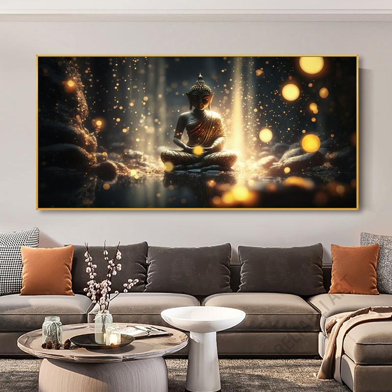 Abstrakcyjny posąg Buddy i kwiat lotosu obraz na płótnie Wall Art religia buddyzm zdjęcia HD do dekoracji ścian salonu Quadro