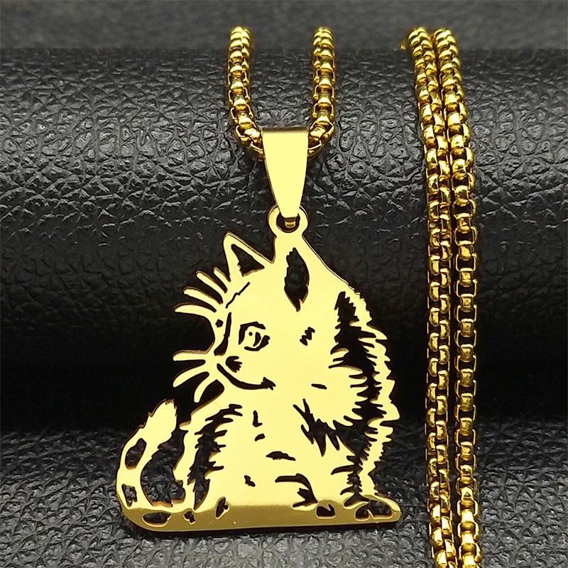 Siamesisches Kätzchen Katzen Anhänger Halskette Für Frauen Männer Edelstahl Gold Silber Farbe Hohl Kätzchen Tierliebhaber Kette Schmuck
