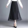 Qooth Summer Autumn Tulle Calf Length Pleated Skirts Simple Casual Slimming A Line Skirt for Women QT2586
