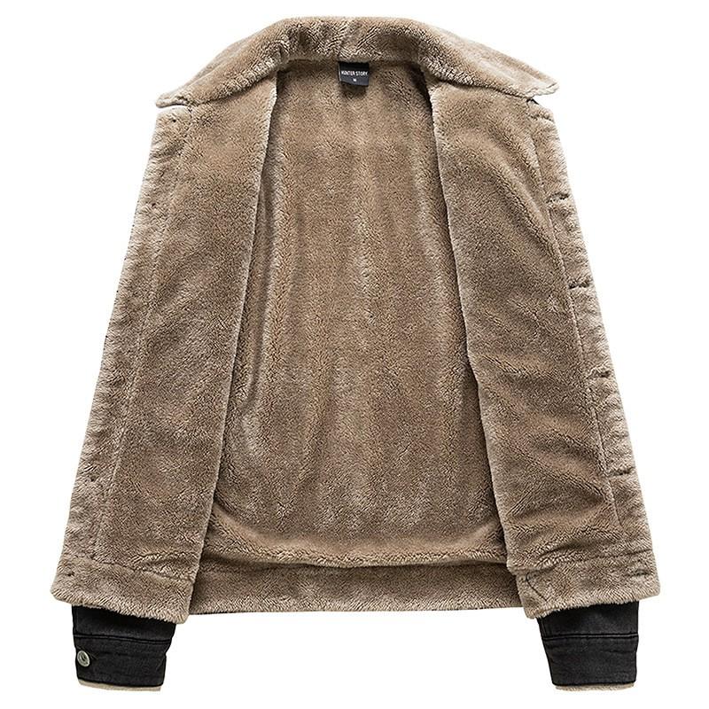 Mens Fleece Lined Denim Jacket Winter Warm Thick Single Breasted Casual Outerwear