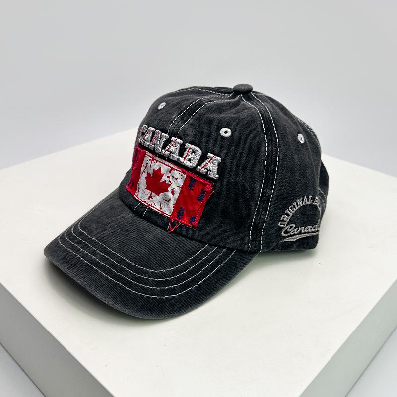 

New Unisex Canadian Flag Letter Embroidery Baseball Hats Breathable Retro Sunshade Distress Peaked Caps Versatile Fashion Casual 52-60cm