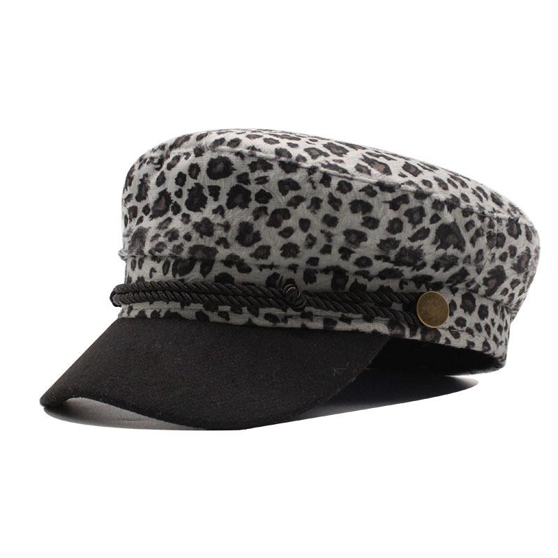 Ins Leopard Print Internet Celebrity Cap Beret Female Retro Flat Top Navy Hat Street Tide Octagonal Hat