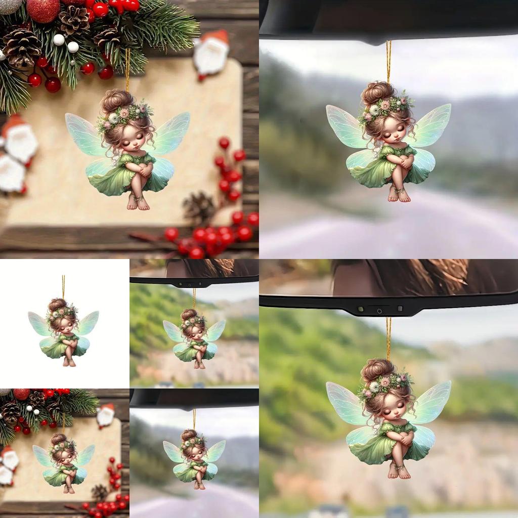 Adorable Green Fairy Acrylic Pendant Car Mirror Decoration Keychain Charm Accessory