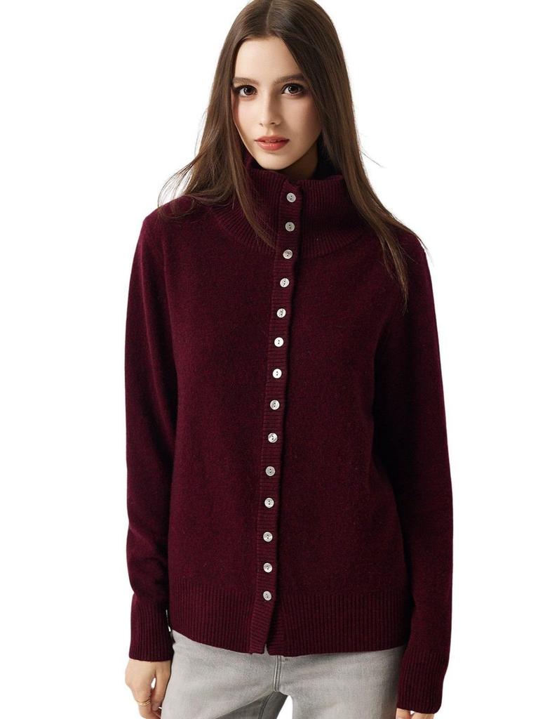 2026 Autumn/Winter Women's Stand Collar Multi-Button Wool Cardigan: Versatile, Warm Long Sleeve Knit.