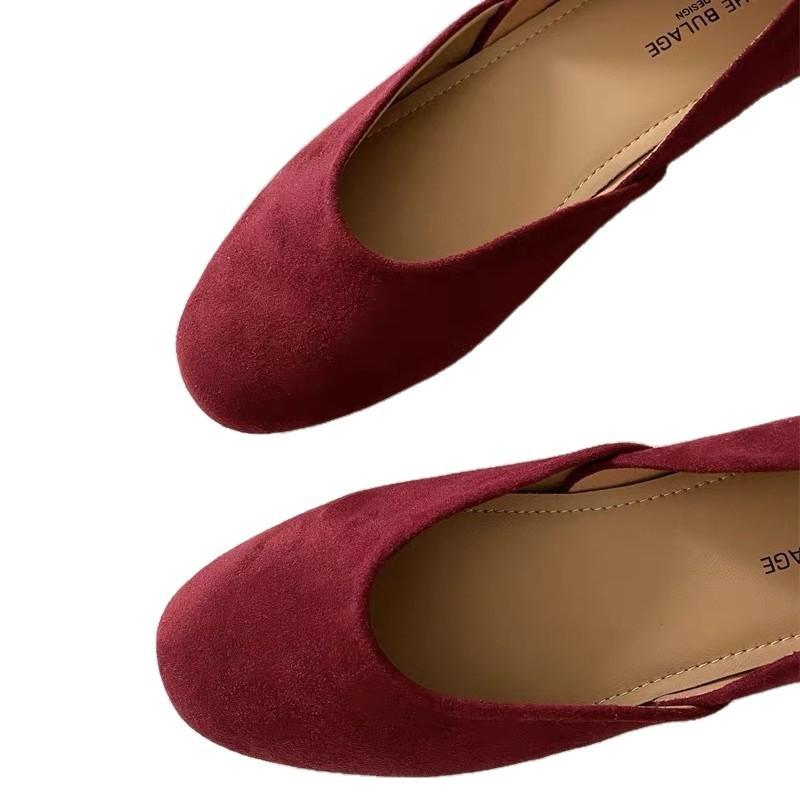 Gentle fairy wind ballet shoes 2025 spring French sweet suede round head shallow mouth soft sole grandma shoes ladyshoes