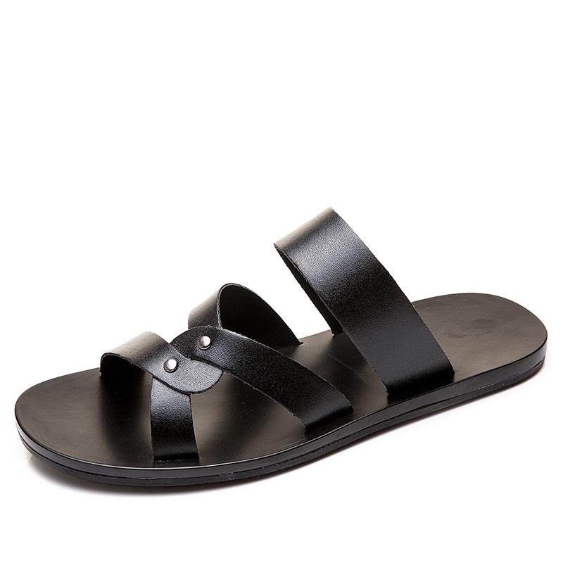 Men Shoes Fashion Summer Men Shoes Vintage Italian Flats Casual Non-slip Beach Sandals Leather Flip Flop Slippers Flats Sandals