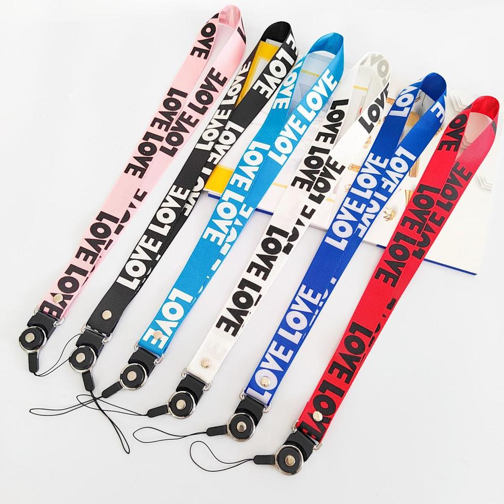 Stylish LOVE Silk Phone Lanyard with Woven Strap and Name Tag