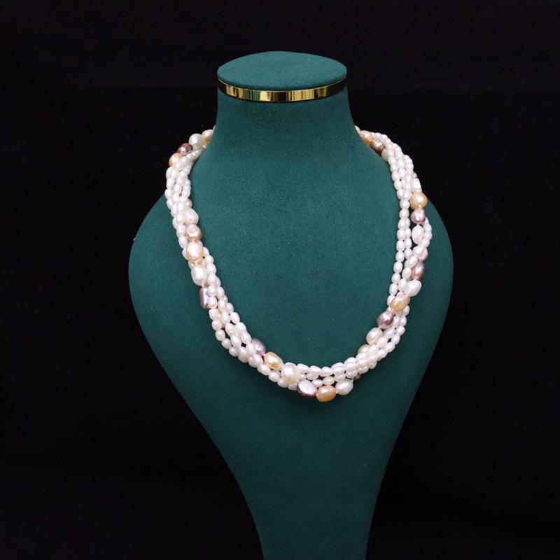 Layered Women s Necklace with 4-5mm Rice and Irregular Freshwater Pearls 4-5mm
