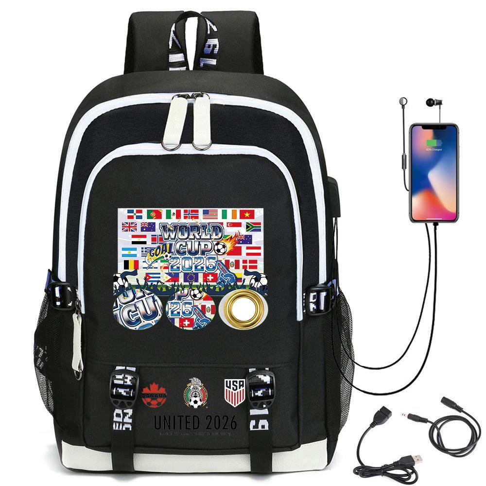 Football Star Printed Schoolbag Backpack Usb Charging Student Backpack Computer Bag