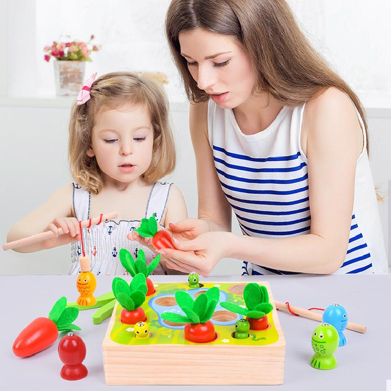 Toys Carrot Montessori Harvest Toddler Shaped Matching Game Fishing Wooden Skill