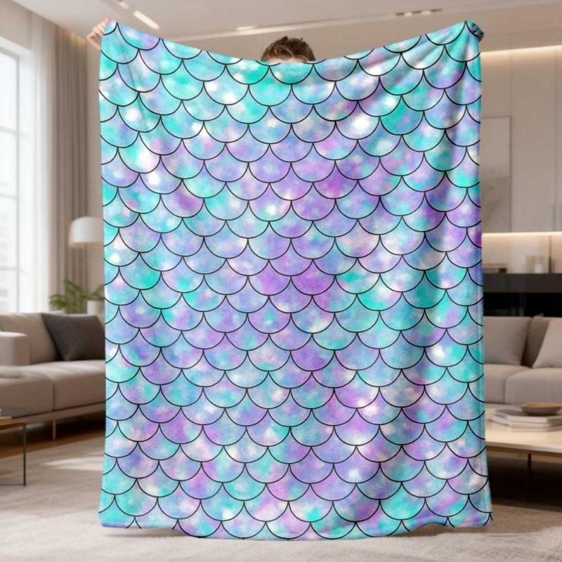 Iridescent Mermaid Scale Print Throw Blanket,Warm Sofa,Bed Lap Cover,Birthday Anniversary Home Casual Gathering Present