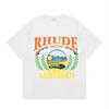 2023 Marchio trendy europeo e americano transfrontaliero RHUDE logo con lettera micro-etichetta motivo t-shirt a maniche corte uomo e donna high street larga h