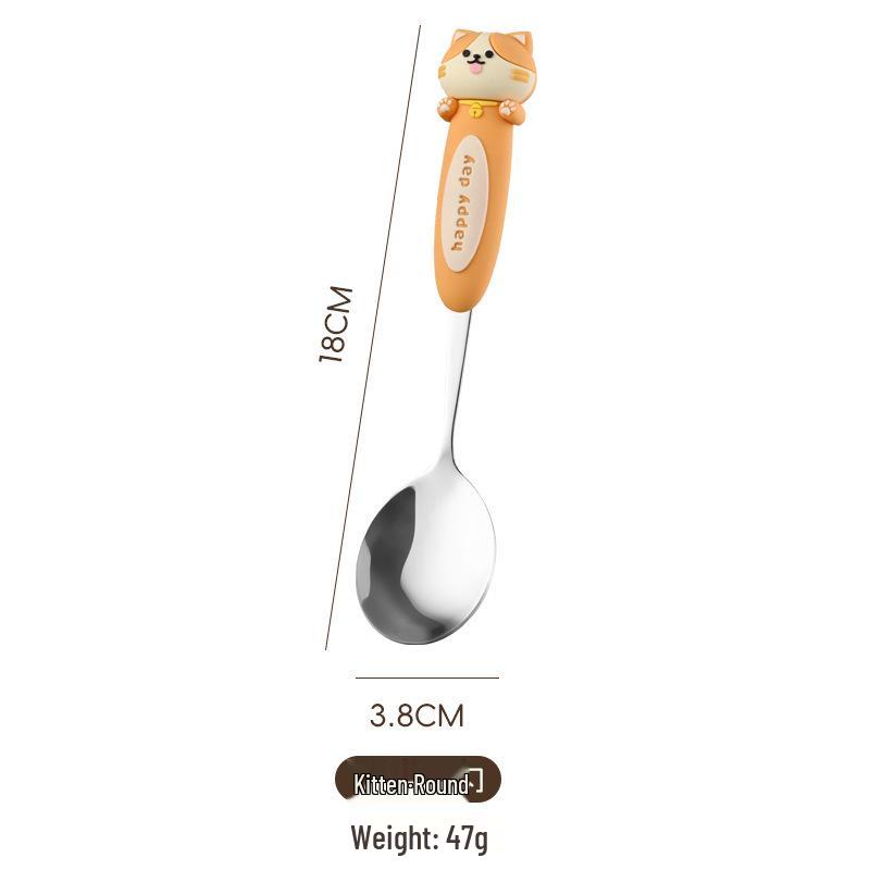 

316 Stainless Steel Silicone Baby Spoon - Cartoon Animal Design for Training and Complementary Feeding