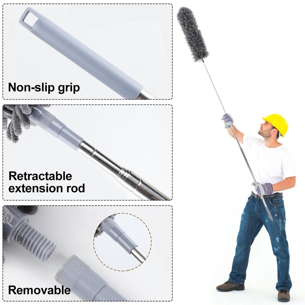 9Pcs Microfiber Feather Duster Brush Set Extendable Telescoping Pole Bendable Chenille Dusters Washable Household Cleaning Tools