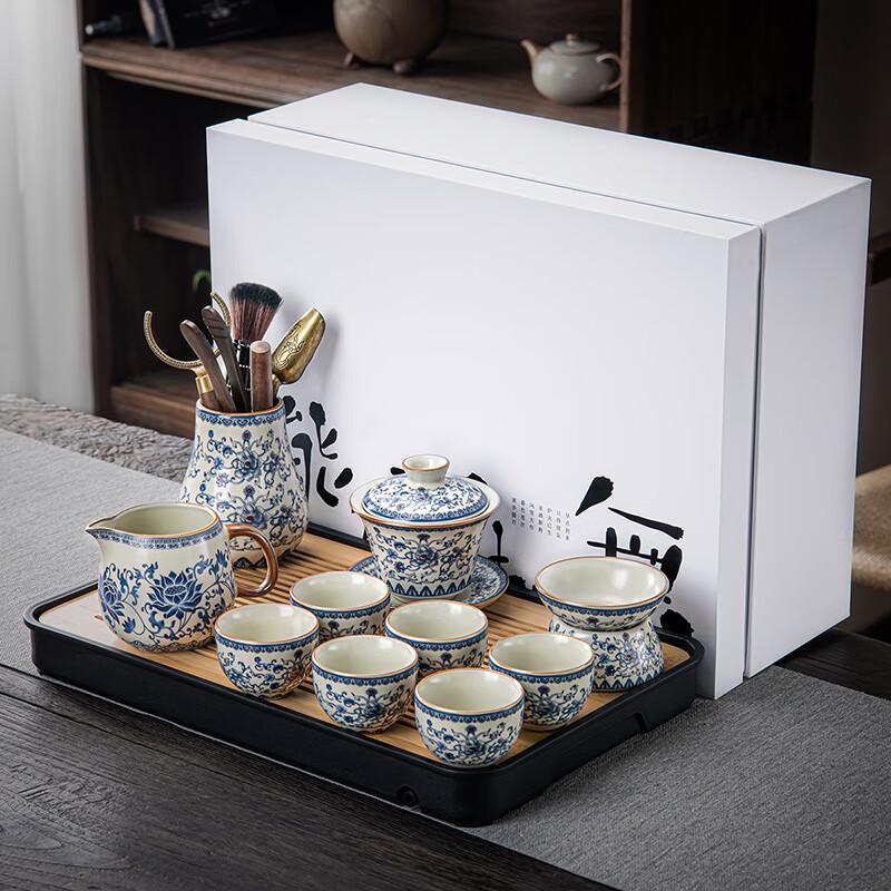 Lainuo Ruyao Fanhua Gaiwan Tea Set with Black Tea Tray