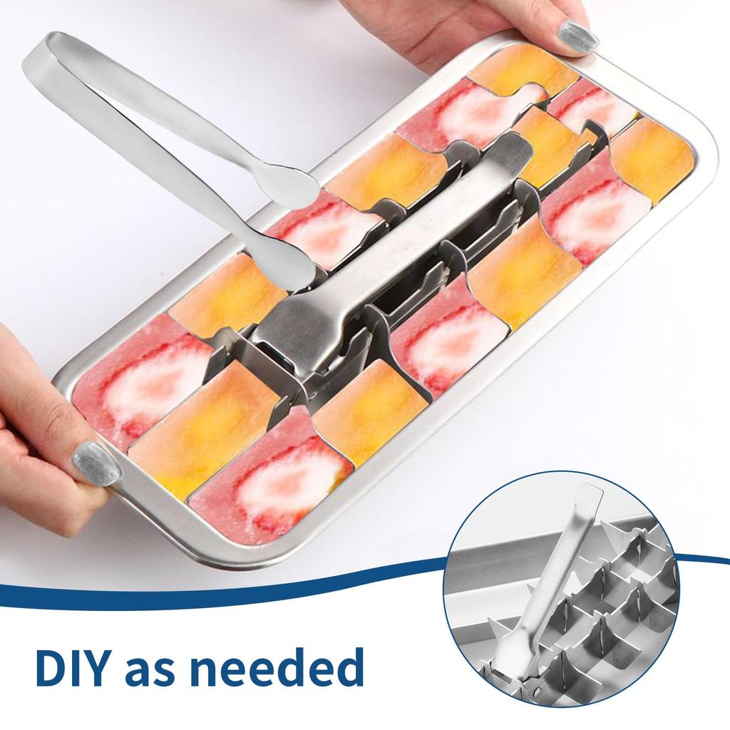 2Pcs Stainless Steel Ice Cube Trays with Lever 18/8 Metal Freezer Mold 18 Slots Reusable Bar  Kitchen Cocktail Ice Maker with Clips