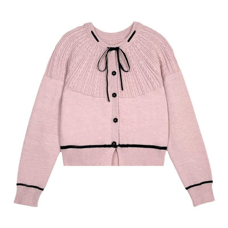 Autumn and Winter Design Sense Soft Waxy Lace-up Bow Casual Twist Versatile Knitted Cardigan Sweater Jacket