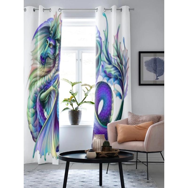 Dragon Watercolor Style Window Curtains For Living Room Kitchen Modern Curtains Home Decor Blinds Drapes