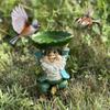 Cartoon Dwarf Sculpture Holding Leaves Garden Gnome Statue Unique Bird Feeder  Garden Decor